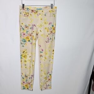 ANTONIO MELANI Floral Skinny Pants - Cream and Yellow